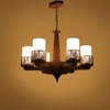 Eliante 6-Light Chandelier, Mild Steel, Glass And Wood, Modern Ceiling Lighting Fixture