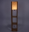 Teak Polish Square Stool Floor Lamp with Black Shade