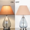 DECADE Blue Luster Glass and Metal Table Lamp With Beige Cotton Shade