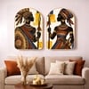 African Tribal Warrior Wall Art Painting Set of 2 with Gold Frame 16 x 24 Inch