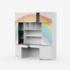 Rainbow Trails Study Table With Drawers, Cabinter And Multiple Storage In White Colour