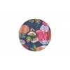 Roswell Sheesham Wood Mid Century Round Stool in Fruit Print Blue Kantha Upholstery