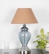 Syracuse Blue Glass Table Lamp With White Beige Cotton Shade