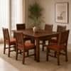 Globally Indian Celeste Solid Sheesham Wood 6 Seater Dining Table Set 6 Chairs Terracotta Orange