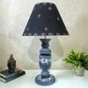 Pillar Dotted Stone Grey Black Wooden Table Lamp in Grey