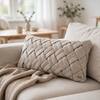 Thames Beige Melange Cotton Knitted Decorative Cushion Cover 12 x 20 Inches