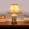 Devansh Off-White Cotton Straight Pleated Shade Lamp With Wood & Mosaic Glass Base For Decoration/Office/Home/Gifting/Study For Decoration/Office/Home/Gifting/Study