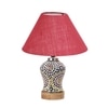 Devansh Conical Pink Jute Shade Lamp With Wood & Mosaic Glass Base For Decoration/Office/Home/Gifting/Study For Decoration/Office/Home/Gifting/Study -(10X10X14.5) Inches -A