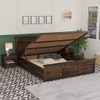 Madhavi Solid Wood Queen  Size Bed With Hydraulic Storage (Provincial Teak Finish)