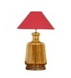 Paola Amber Glass And Wood Table Lamp With Maroon Cotton Shade