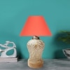 Devansh Conical  Orange Cotton Shade  Lamp With  Wood & Mosaic Glass Base For Decoration /Office/Home/Gifting/Study For Decoration /Office/Home/Gifting/Study -(10X10X14.5) Inches -