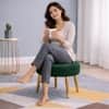 Doe Buck Luna Boucle Round Ottoman Stool in Green Colour with Gold Metal Legs