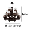 Eliante 6-Light Chandelier, Mild Steel, Glass And Wood, Modern Hanging Ceiling Light Fixture