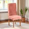 Rosslyn wood Dining Chair in Coral Pink Velvet Upholstery with TEAK FINISH