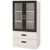 Paloma Large Crockery cum Bookshelf Cabinet with Toughened Glass Shutters and Drawers in Ivory Carbon Black Colour