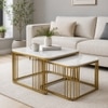 Metlax Square Metal Nesting Coffee Table Set Gold Finish White Porcelain Top Set Of 2
