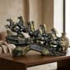 Seven Horse Royal Gallop Horse Sculpture in Matte Black Colour