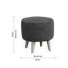 Doe Buck Parker Velvet Round Ottoman Stool in Grey Colour with Wooden Legs