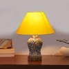 Devansh Conical Yellow Cotton Shade Lamp With Wood & Mosaic Glass Base For Decoration/Office/Home/Gifting/Study For Decoration/Office/Home/Gifting/Study -(10X10X14.5) Inches -A
