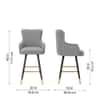 Doe Buck Nolen Upholstered Bar Stool in Grey Colour with Gold Tip Legs