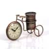 Desert Art Metal Handpainted Cycle Pen Stand with Clock in Golden Finish