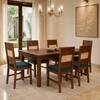Globally Indian Lucien Solid Sheesham Wood 6 Seater Dining Table Set 6 Chairs Teal Blue