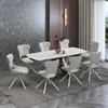 Aeris Ceramic 6 To 8 Seater Extendable Dining Table With 6 Tulip Dining Chairs (Finish : Rome Travertine, Chair Colour : Cream)