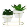 Minimalist Dual Pot Stand With Artificial Plants