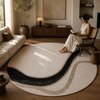 Handmade Round Natural Wool Rug Abstract Flow Ivory 4 Feet Carpet