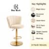 Doe Buck Luxury Beige Velvet Adjustable Bar Stool Chair with Gold Hydraulic Base