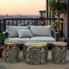Noir Heritage Painted Metal Coffee Table with 2 Stools in Multi Finish Set of 3