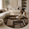 Handmade Round Wool Rug Modern Abstract Mocha Brown 9 Feet Carpet
