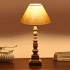 Devansh Off White Cotton Table Lamp With  Wood Natural Base (10X10X21 Inches)-27