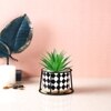 Highly Attractive Faux Plant With A Checkered Patterned Ceramic Pot In A Stand