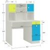 Minerva Kids Study Desk with Drawer Cabinets and Built in Bookshelf in Lime Yellow Azure Blue Colour
