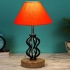 Evie Orange cotton Table lamp with Wood & Iron Base