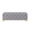Doe Buck Velvet Tufted Bench in Grey Colour with Gold Base