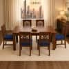 Globally Indian Vayuna Solid Sheesham Wood 6 Seater Dining Table Set 6 Chairs Navy Blue