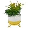 Attractive Faux Plant With Dual Shade Ceramic Pot On A Yellow Stand