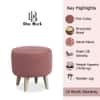 Doe Buck Parker Velvet Round Ottoman Stool in Pink Colour with Wooden Legs