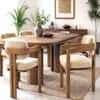 Burbon Solid Wood Upholstered Dining Chair in Teak Finish Style 1