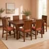 Globally Indian Mahira Solid Sheesham Wood 6 Seater Dining Table Set 6 Chairs Terracotta Orange