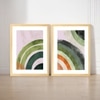 Boho Green and Red Abstract Pattern Set of 2 Framed Posters 45x60 cm