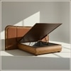 Elowen Softline Queen Size Bed in velvet With Oak wood Frame & Hydraulic Storage
