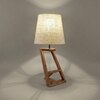 Angular Wooden Table Lamp with Brown Base and Premium White Fabric Lampshade