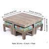 Blane Sheesham Wood 4 Seater Coffee Table Set In Antique Grey Finish Floral Print Green Kantha Cushion