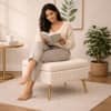 Doe Buck Ribbed Velvet Ottoman Stool in Beige Colour with Gold Metal Legs