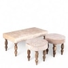 Bestone Sheesham Wood Accent 2+1+1 Seater Bench Set With 2 Stools In Beige Sparkle Velvet