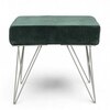 Asansol Sheesham Wood Accent Square Stool     in Green Cotton Velvet Upholstery