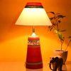 Table Lamp Red Earthen Handcrafted with White Shade (13x4.7")